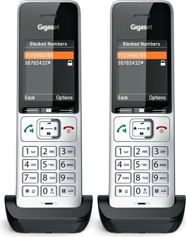 Telefon Gigaset COMFORT 500HX duo, Analog/DECT, Mbështjellës me kabllo, ID thirrës, 200 kontakte, Zi, Argjendtë