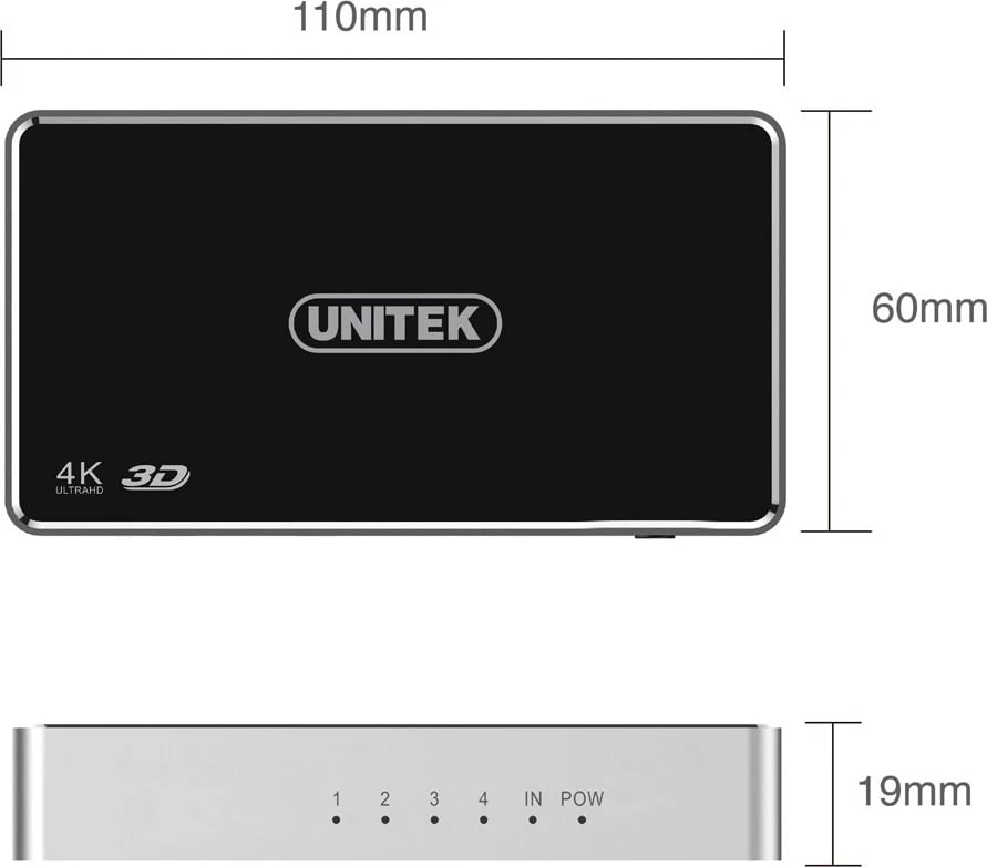 Ndajësi HDMI Unitek, 1 në - 4 jashtë, i zi-argjendtë