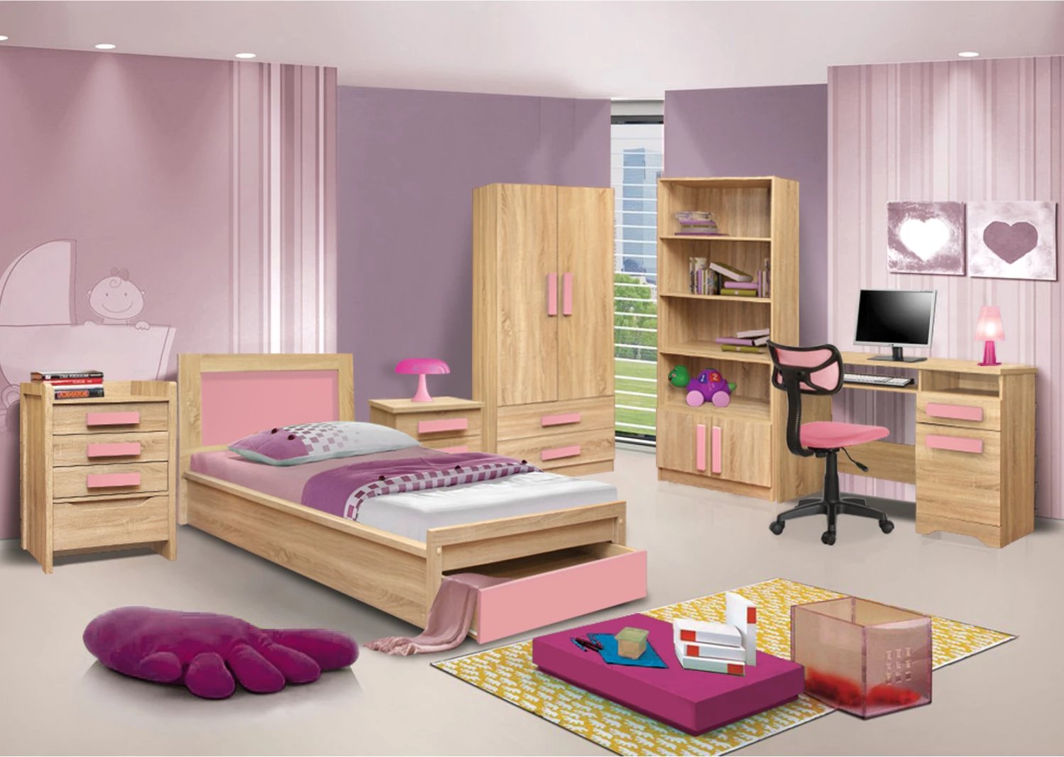 Krevat me sirtar Playroom FH330.02 Sonama-Rozë 90x190cm