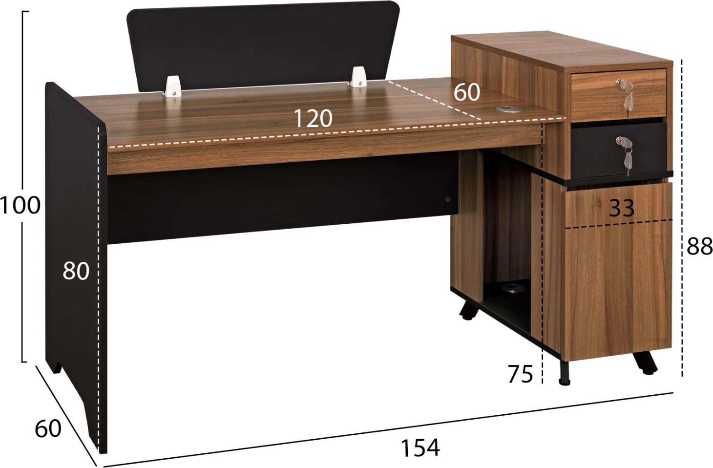 Zyrë profesionale melamine FH2351 natyrale-gri e errët 150x60x88cm