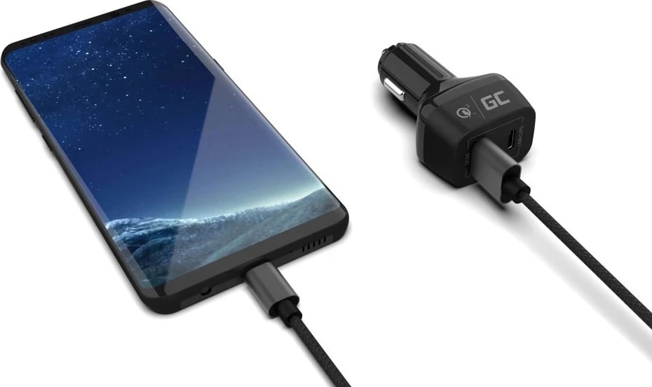 Mbushës për në veturë Green Cell 48W PD QC 3.0, USB-C dhe USB-A, ngjyrë e zezë