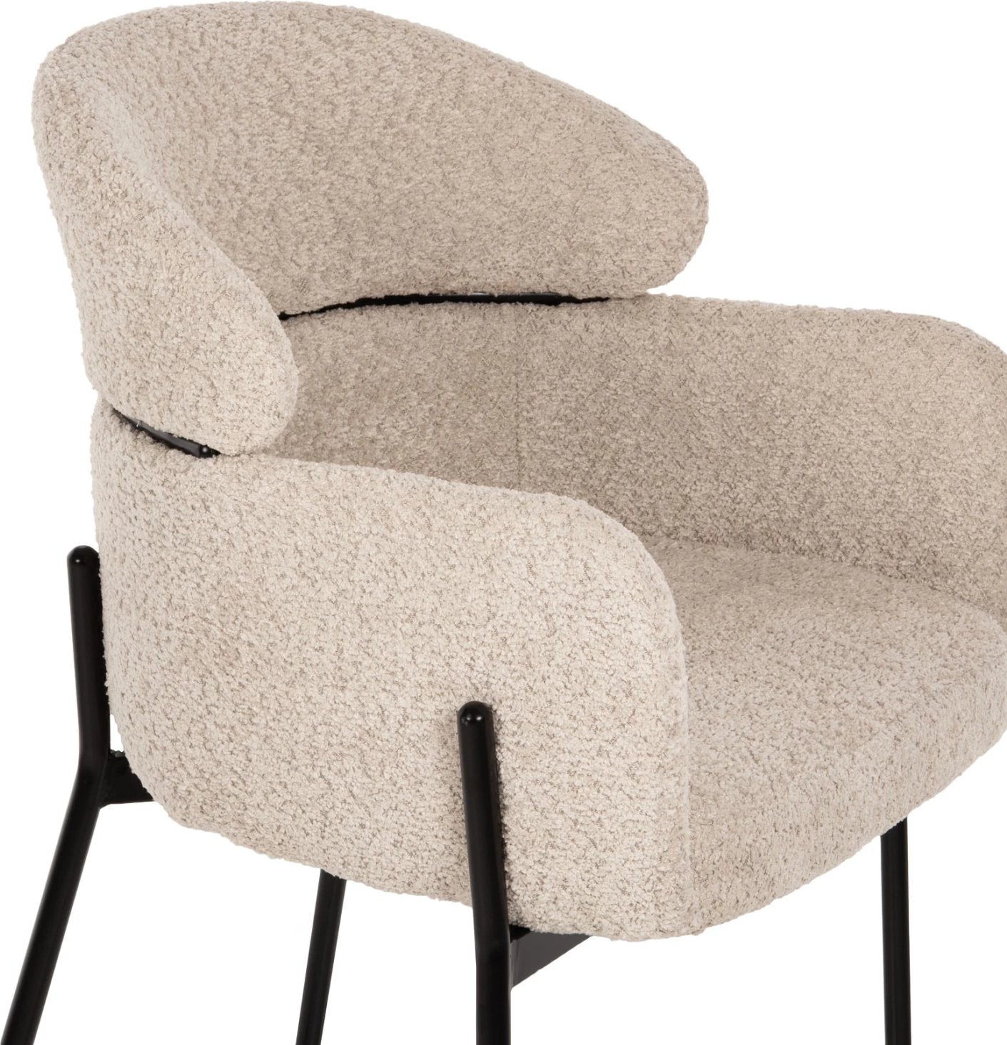 Karrige për bar mesatare WOLF FH8584.02, pëlhurë boucle ecru-këmbë metalike të zeza, 56x56x96Hcm., set prej 2 copë