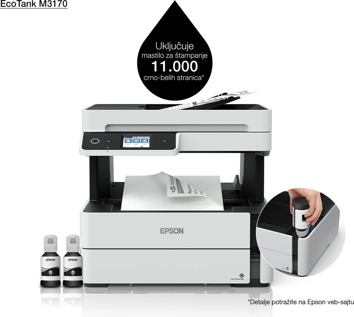 Printer Epson EcoTank M3170 Inkjet, A4, 39 ppm, Wi-Fi, Bardhë