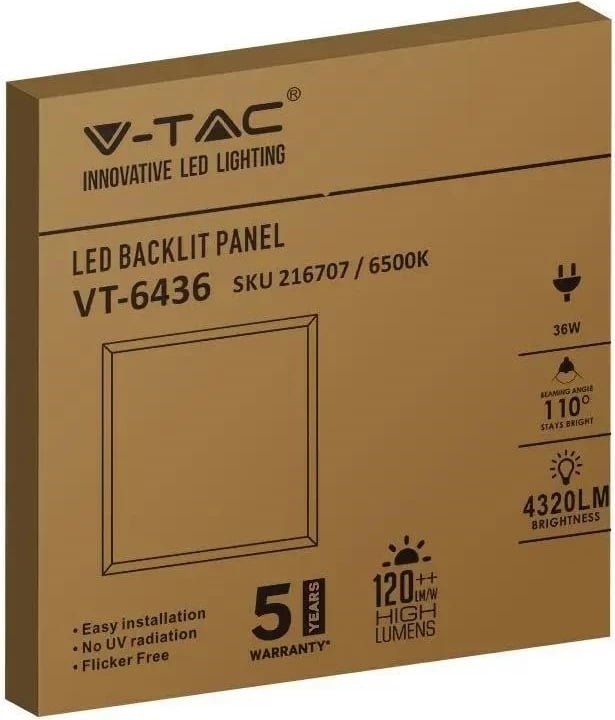 Panel LED V-TAC VT-6436, 36W, i bardhë