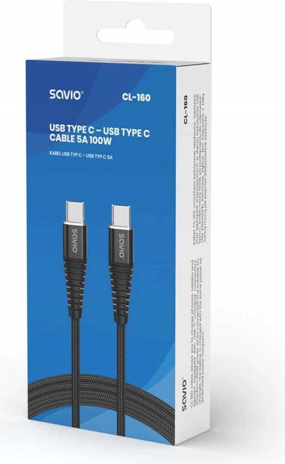 Kabllo Savio, USB 2.0, USB C - USB C, 2m, e zezë