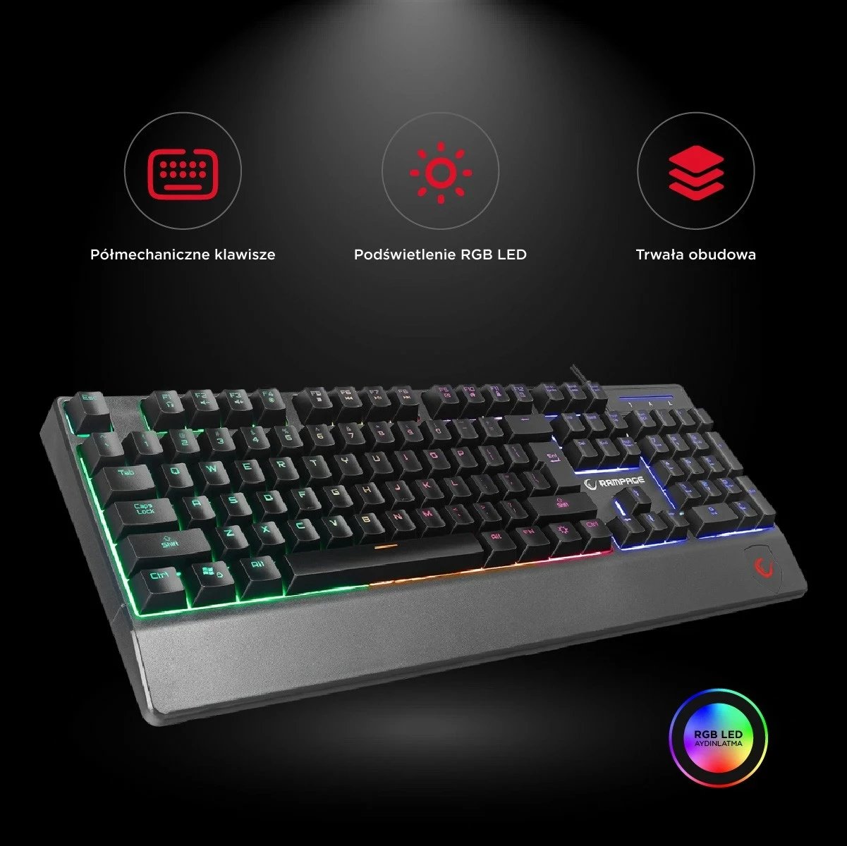 Tastierë gaming Rampage KB-R34, RGB, membranë-mekanike, e zezë