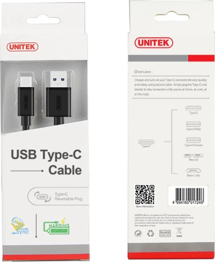 Kabllo Unitek USB-C, 1m, e zezë