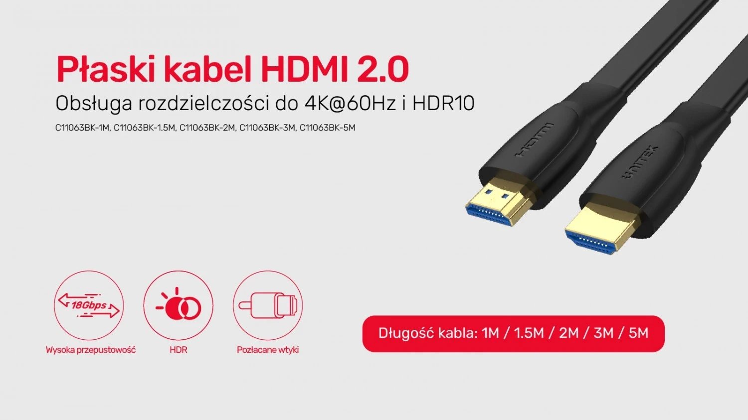 Kablli HDMI Unitek, i shpejtë dhe i gjatë 2m, i zi