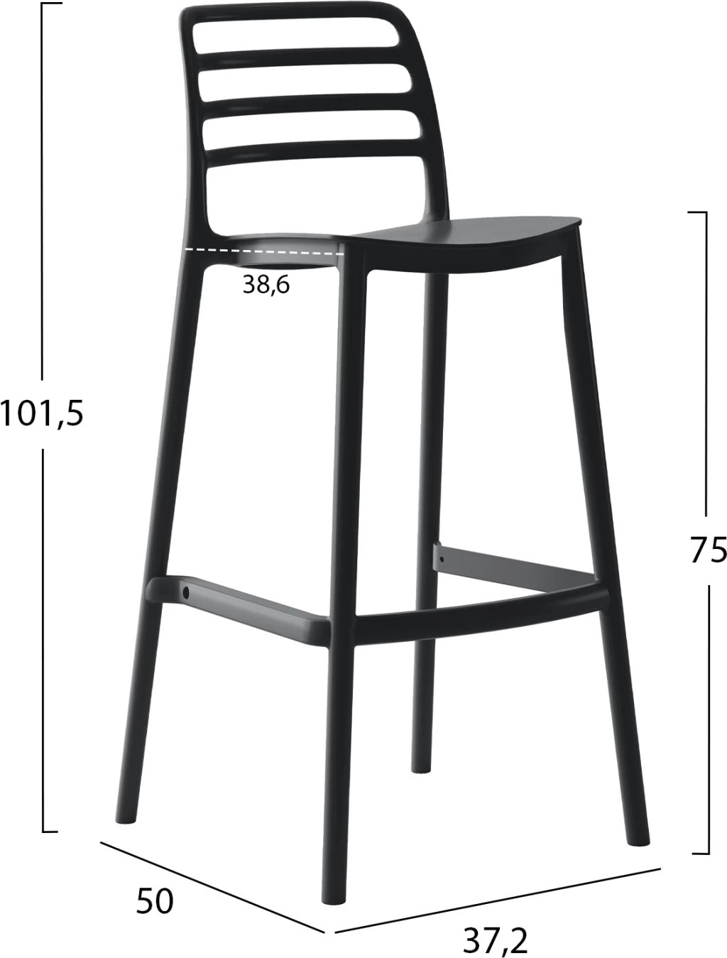 Karrige për bar polipropileni SNOD FH6099.02 e zezë 37,2x50x101,5Hcm