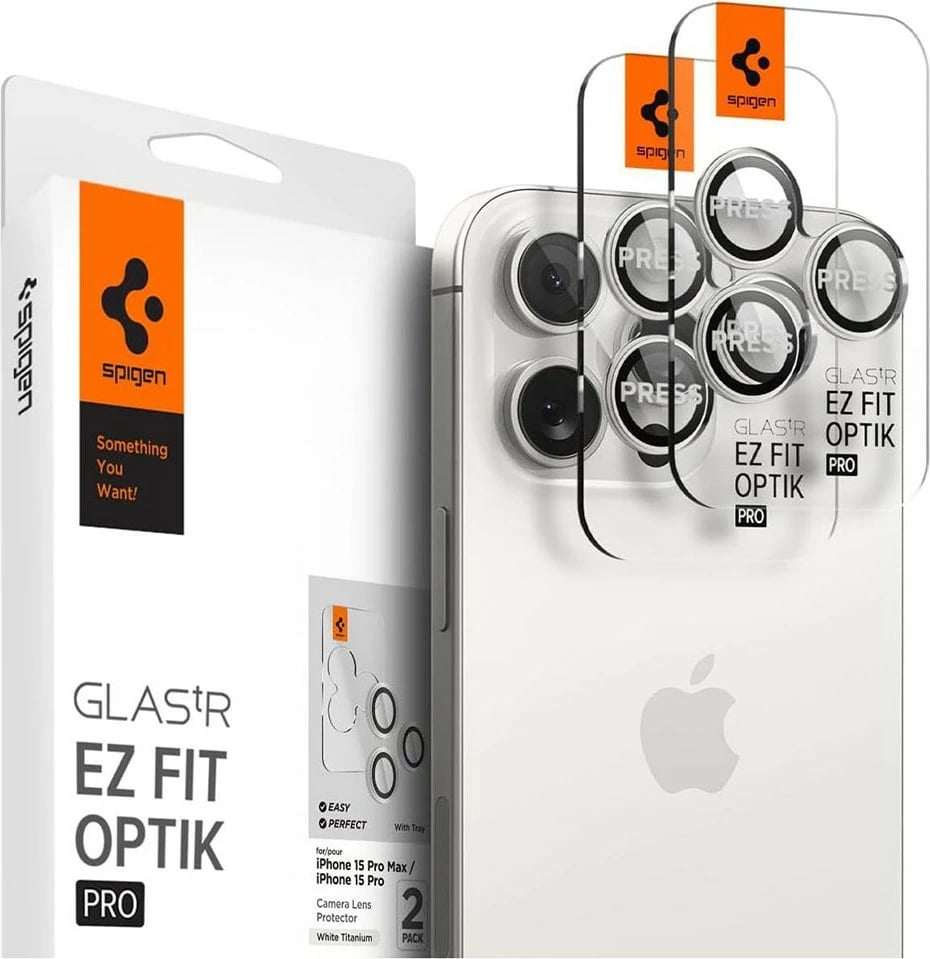 Lente mbrojtese xhami Spigen për celular Apple iPhone 15/14 Pro, Max, 2 copë, transparente