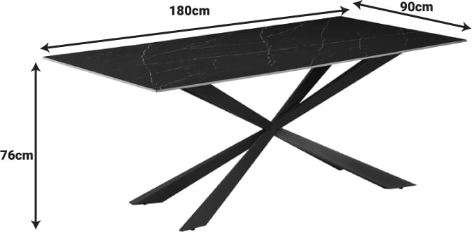 Tavolinë Inart Cozline, gur i sinteruar, këmbë metalike, 180x90x76cm
