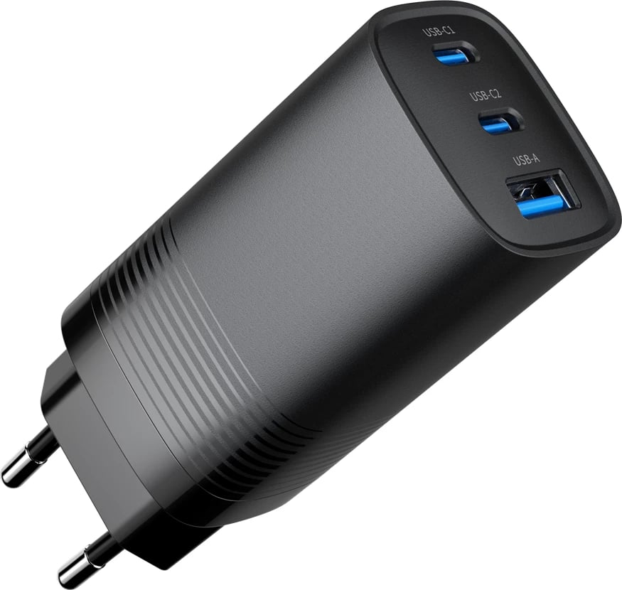 Mbushës i shpejtë GEMBIRD TA-UC-PDQC65-01-BK, 3-port 65W GaN USB PowerDelivery, i zi