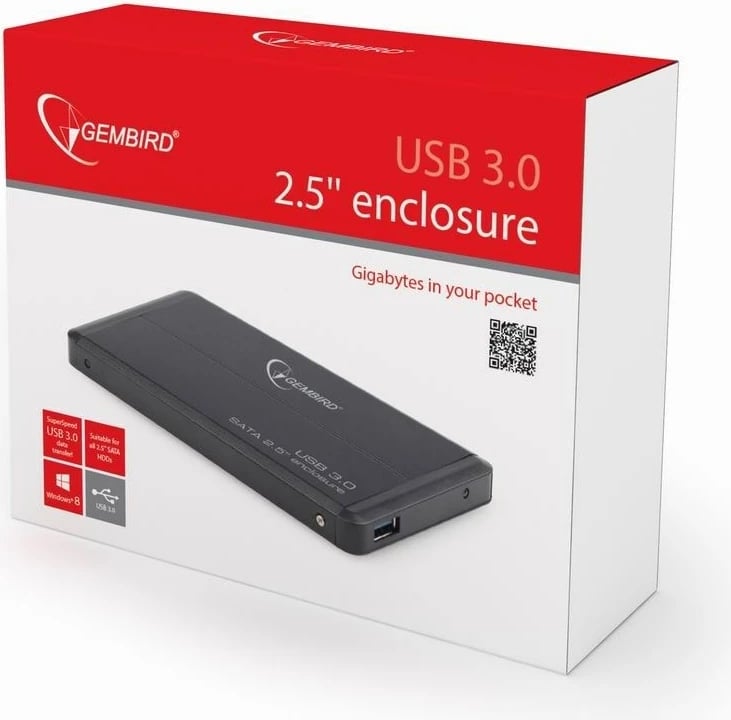 Kuti për disk HDD, Gembird EE2-U3S-2, 2.5", e zezë