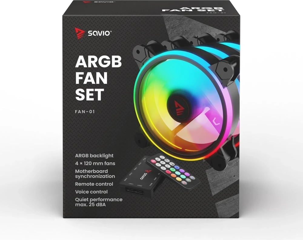 Ventilatorë ARGB për Kasë SAVIO FAN-01, 4 copë me kontrollues dhe telekomandë