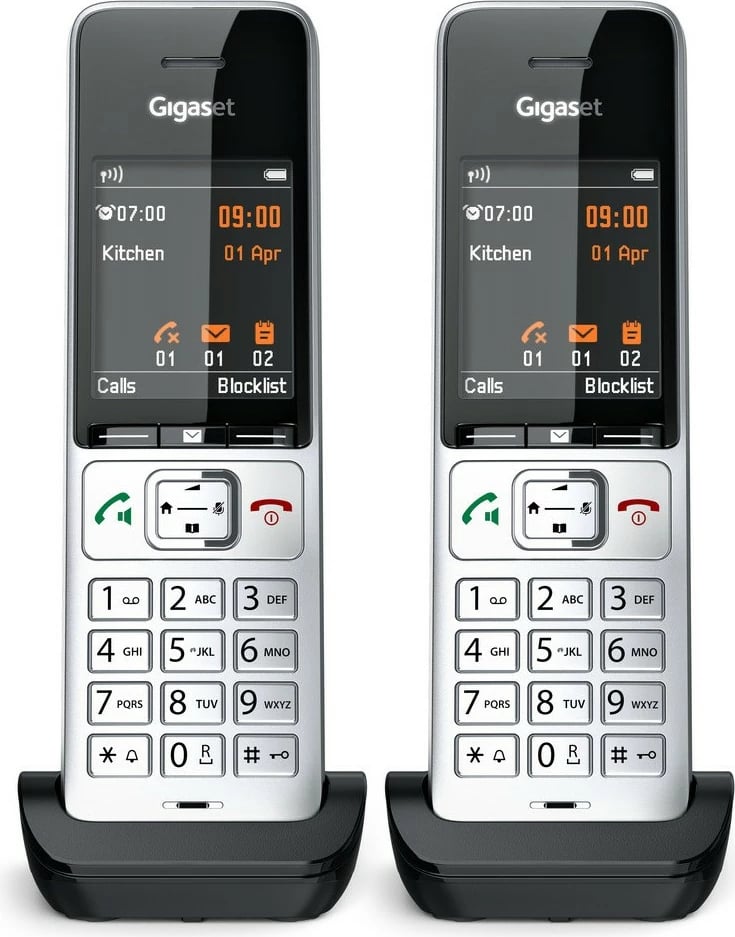 Telefon Gigaset COMFORT 500HX duo, Analog/DECT, Mbështjellës me kabllo, ID thirrës, 200 kontakte, Zi, Argjendtë