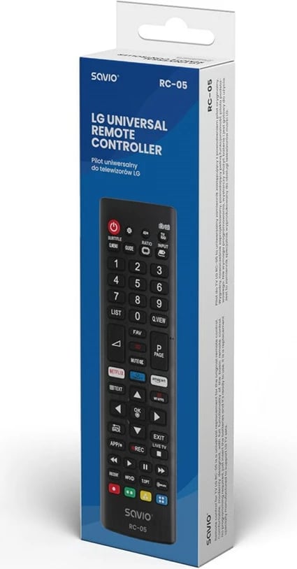 Kontrollues universal SAVIO për LG TV, RC-05 IR pa tel, ngjyrë e zezë