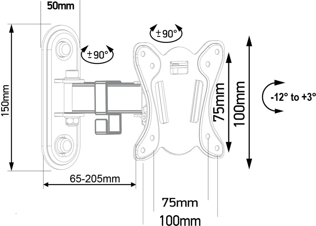 Mbajtës muri për TV Monitor Maclean MC-416, 13"-32", i zi