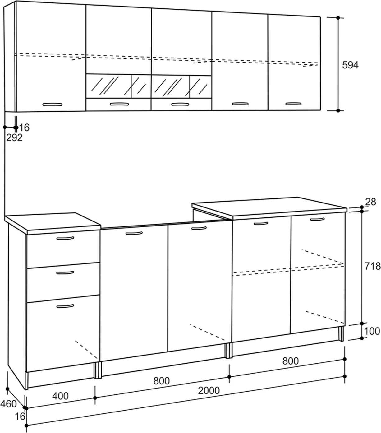 Njësi kuzhine melamine sonama-bardhë FH2443 200x46-29.2 cm