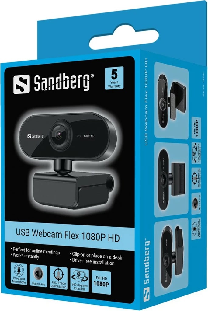 Webcam USB Sandberg Flex 1080P HD, 2 MP, 1920 x 1080 pixels, Full HD, 30 fps, USB, E zezë