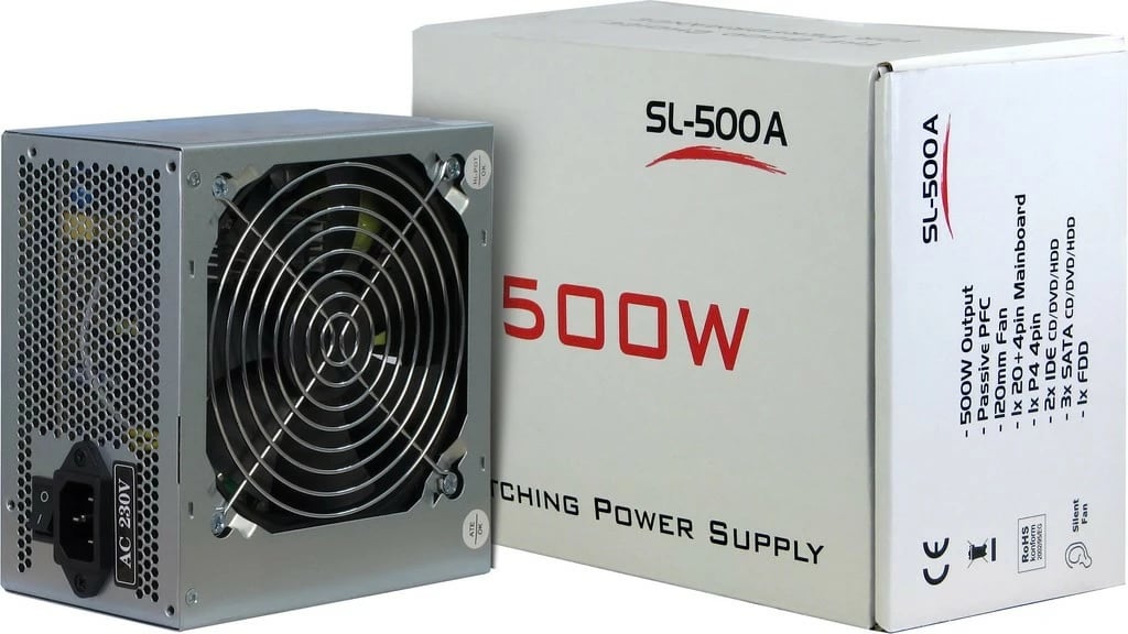 Kasë Inter-Tech SL-500A, 500 W, 230 V, 60 Hz, e zezë