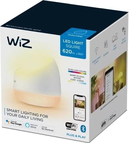 Llambë LED WiZ Portable Squire, 9W, 2200-6500 (RGB), IP20, bardhë