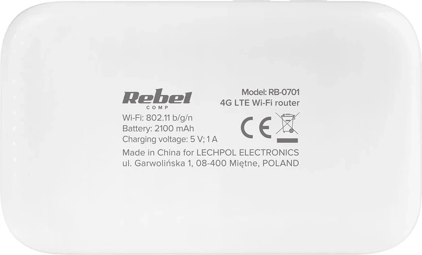 Router pa tel Rebel RB-0701, Single-band (2.4 GHz) 3G 4G, i bardhë