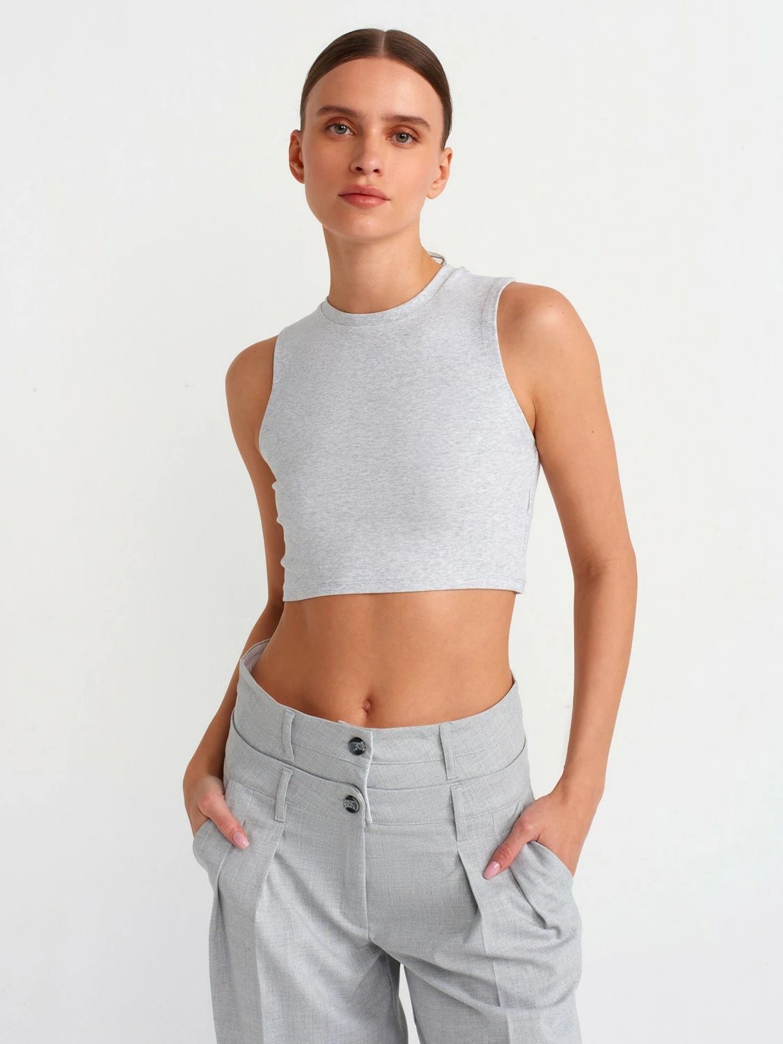 Crop top Dilvin 30998 për femra, gri melange