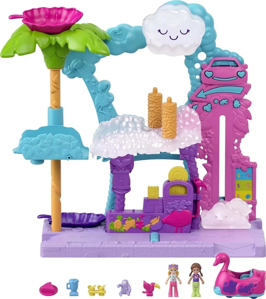 Set lodrash Polly Pocket Pollyville Flamingo Fun Car Wash, Mattel