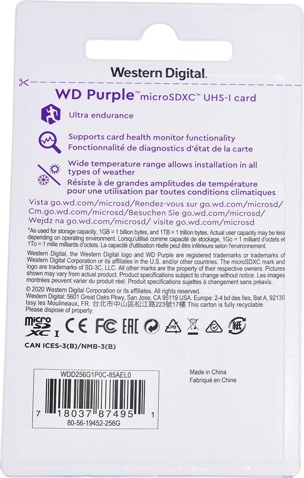 Kartë memorie Western Digital WD Purple SC QD101, 256GB, Class 10