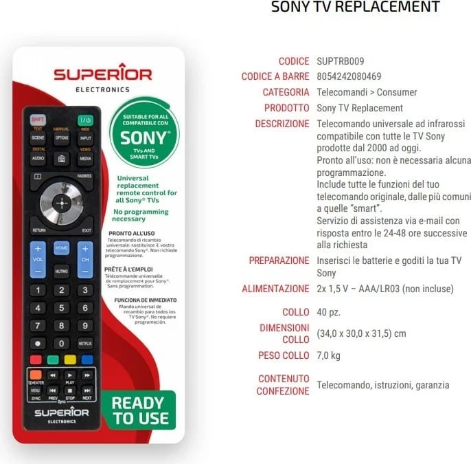 Telekomandë universale Superior Electronics për Sony Smart TV