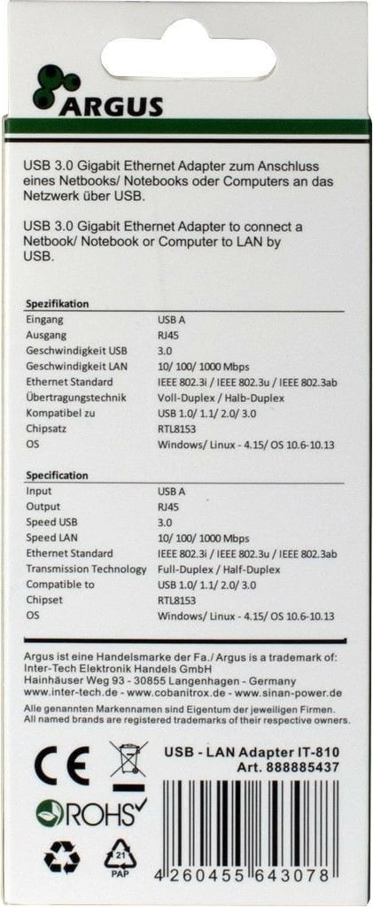 Kasë Inter-Tech ARGUS IT-810, Realtek RTL8153, 240 mm, 25 mm, 17 mm, e zezë