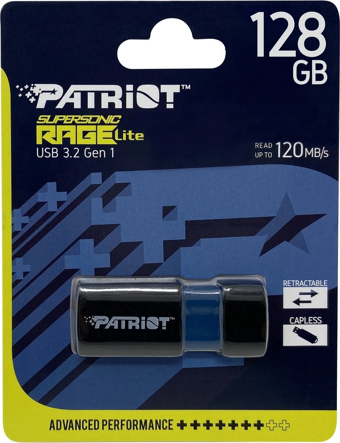 USB Flash Drive Patriot Supersonic PenDrive Rage Lite, USB 3.2, 128GB, e zezë/kaltër