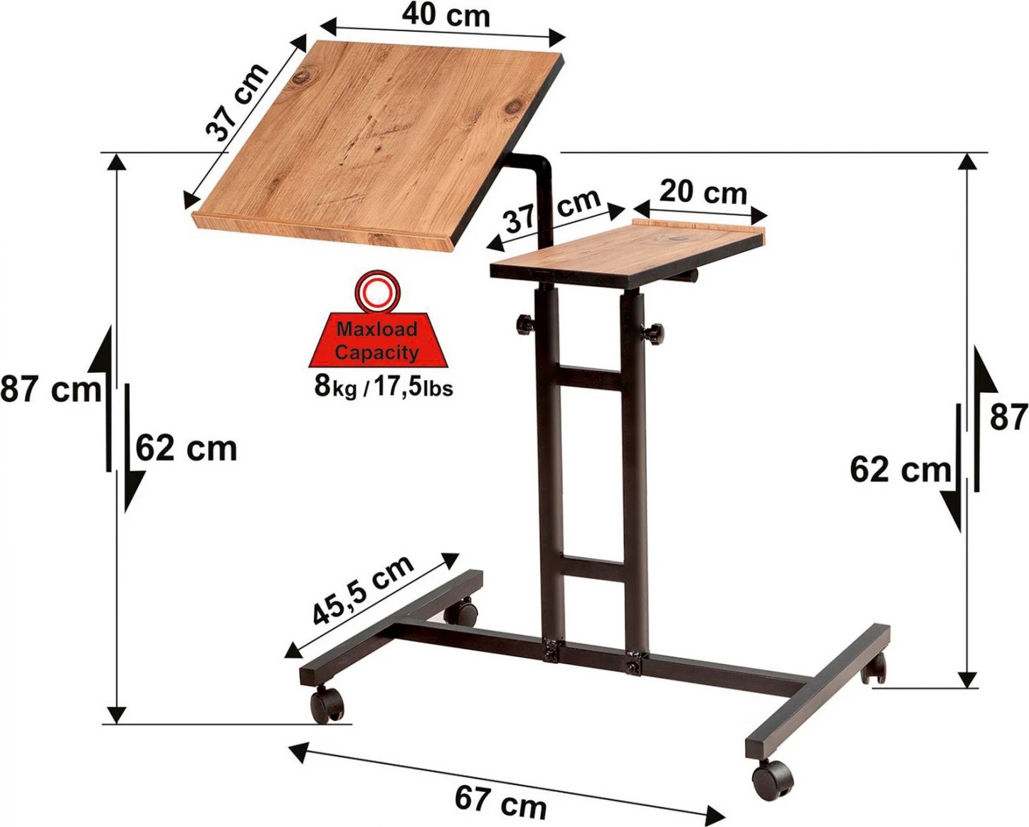 Tavolinë zyre e rregullueshme për laptop, FH8977.01, 67x45,4x62-87 cm