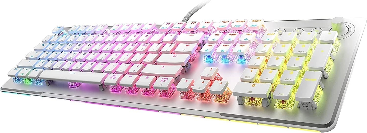 Tastierë Roccat Vulcan II Max Aimo me ndriçim RGB dhe kyçe të kuqe, e bardhë