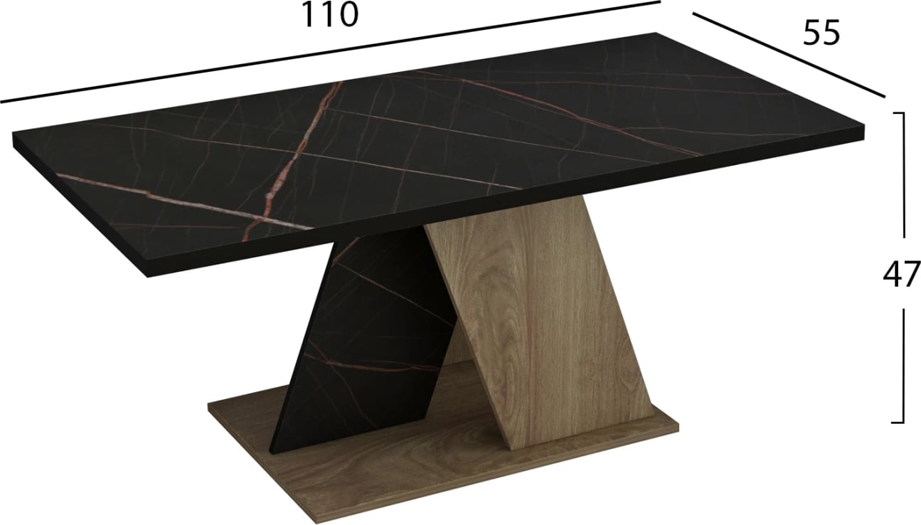 Tavolinë kafeje DILE, FH9528.03, melaminë, ngjyrë mermeri të zi-natyral, 110x55x47H cm.