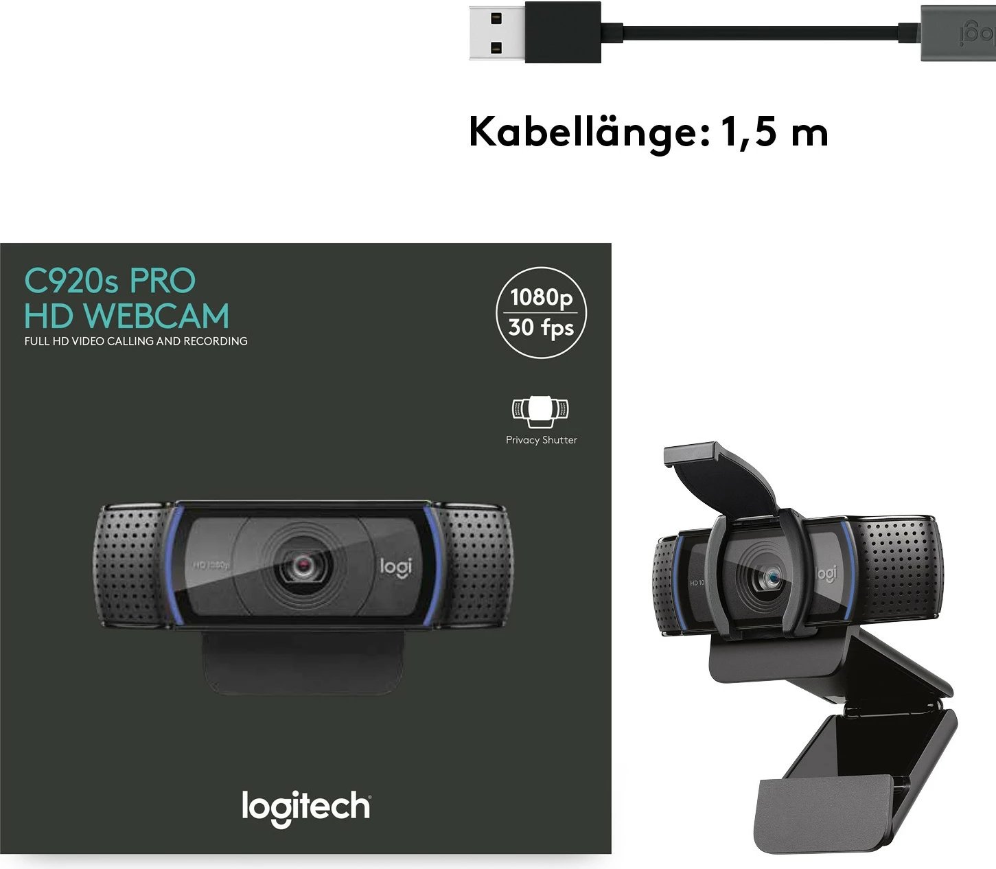 Kamera Logitech HD Pro Webcam C920, 1920 x 1080 pixels, Full HD, 30 fps, 720p, 1080p, Kapak privatësie, 78°