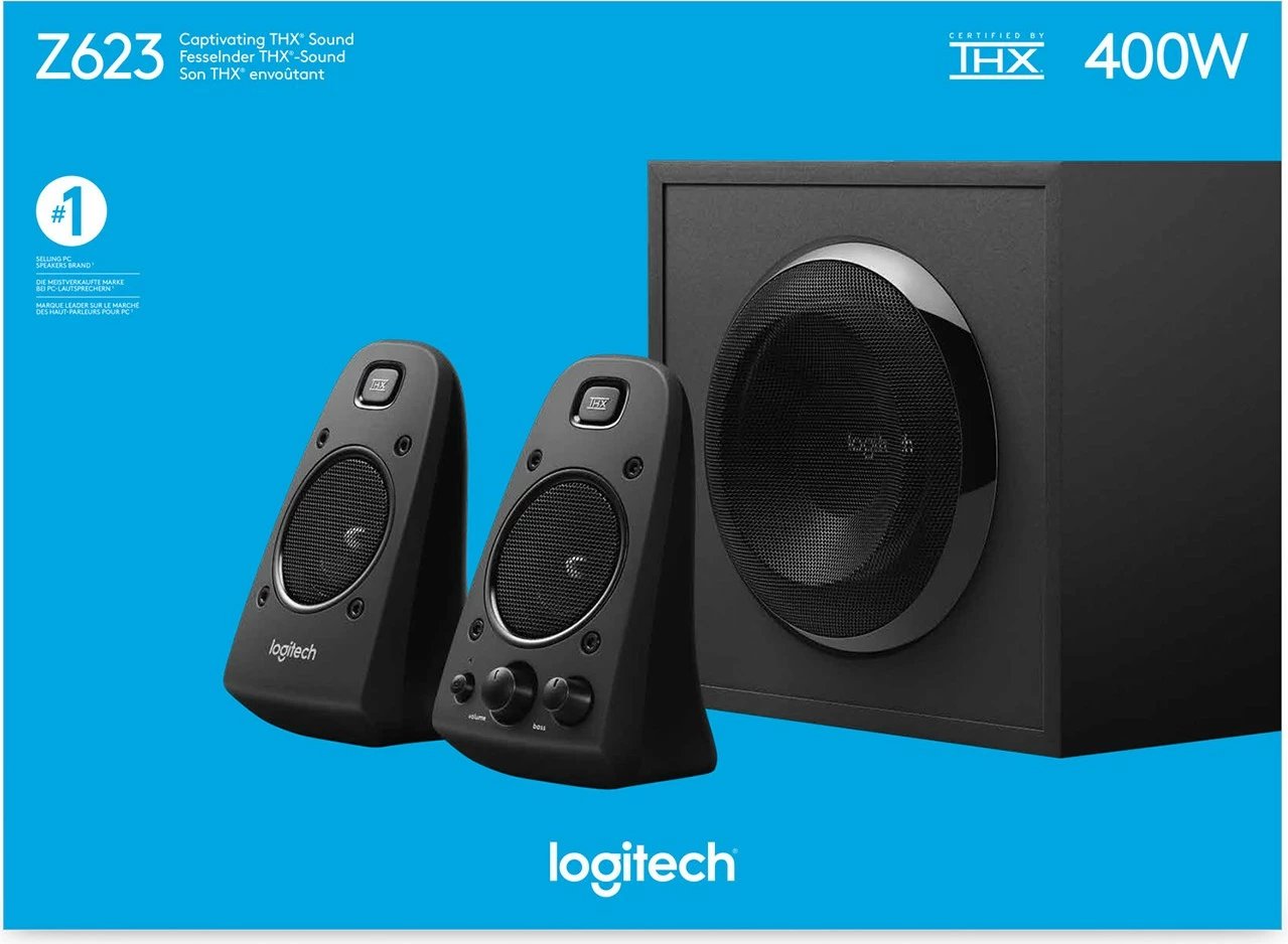 Sistem zërimi Logitech Z623, 2.1 kanale, 200 W, Universal, i zi, 400 W, Rotary