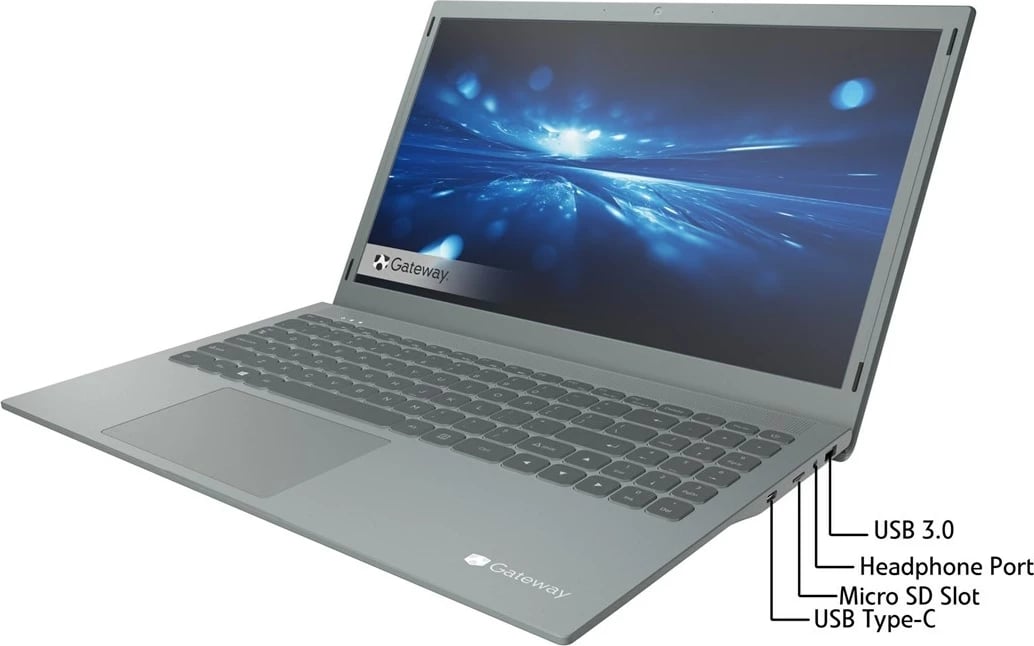 Laptop Gateway GWTN156-11BK, 15.6", Intel Pentium Silver N5030, 4 GB RAM, 256 GB eMMC, Charcoal