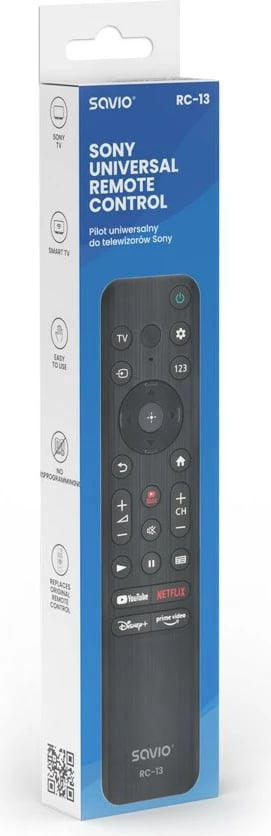 Kontrolli universal Savio për Sony TV, SMART TV, RC-13, ngjyrë e zezë