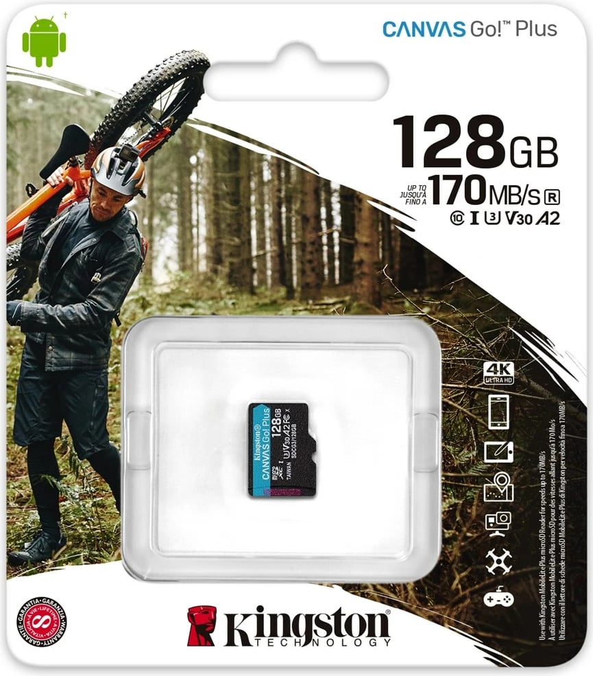 Kartë memorie Kingston MicroSD Canvas Go Plus,  128 GB, e zezë