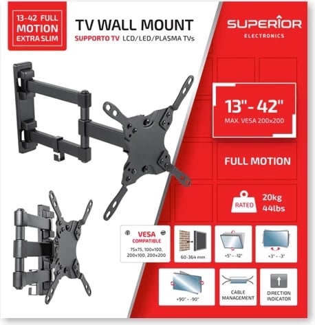 Mbajtëse TV Superior SUPSTV010, 13"- 42", Full Motion, Extra Slim