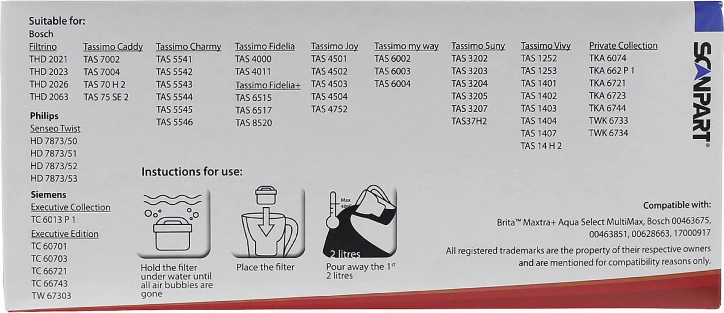 Kartuçë filtruese uji Scanpart, kompatibël me Brita Maxtra+, bardhë