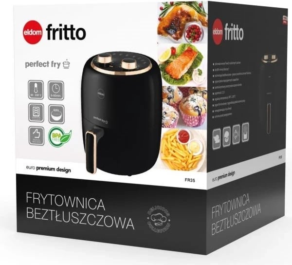 Fritëz pa yndyrë ELDOM FRITTO, kapacitet 3.5 l, temperaturë e rregullueshme, orë, 1300 W, e zezë