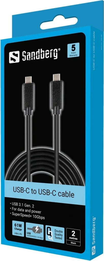 Kabllo USB-C Sandberg, 2M, USB 3.1 Gen.2, e zezë