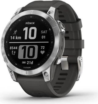 Orë inteligjente Garmin Fenix 7, me rrip grafit dhe ngjyrë argjendi