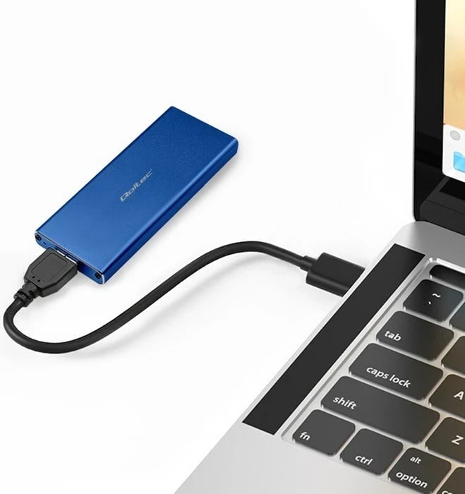 Kasë Qoltec 51832 për SSD M.2, USB 3.0, Blu