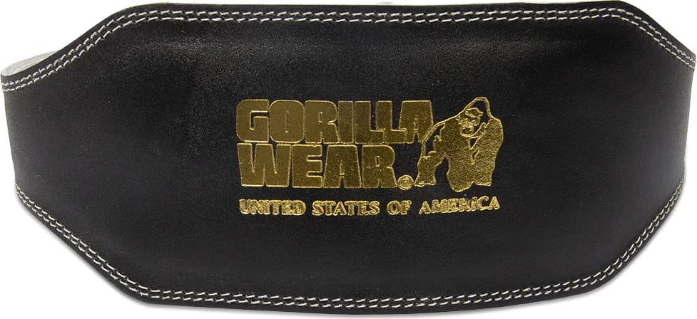 Gorilla Wear 6 Inch Padded Leather Lifting Belt - Black/Gold