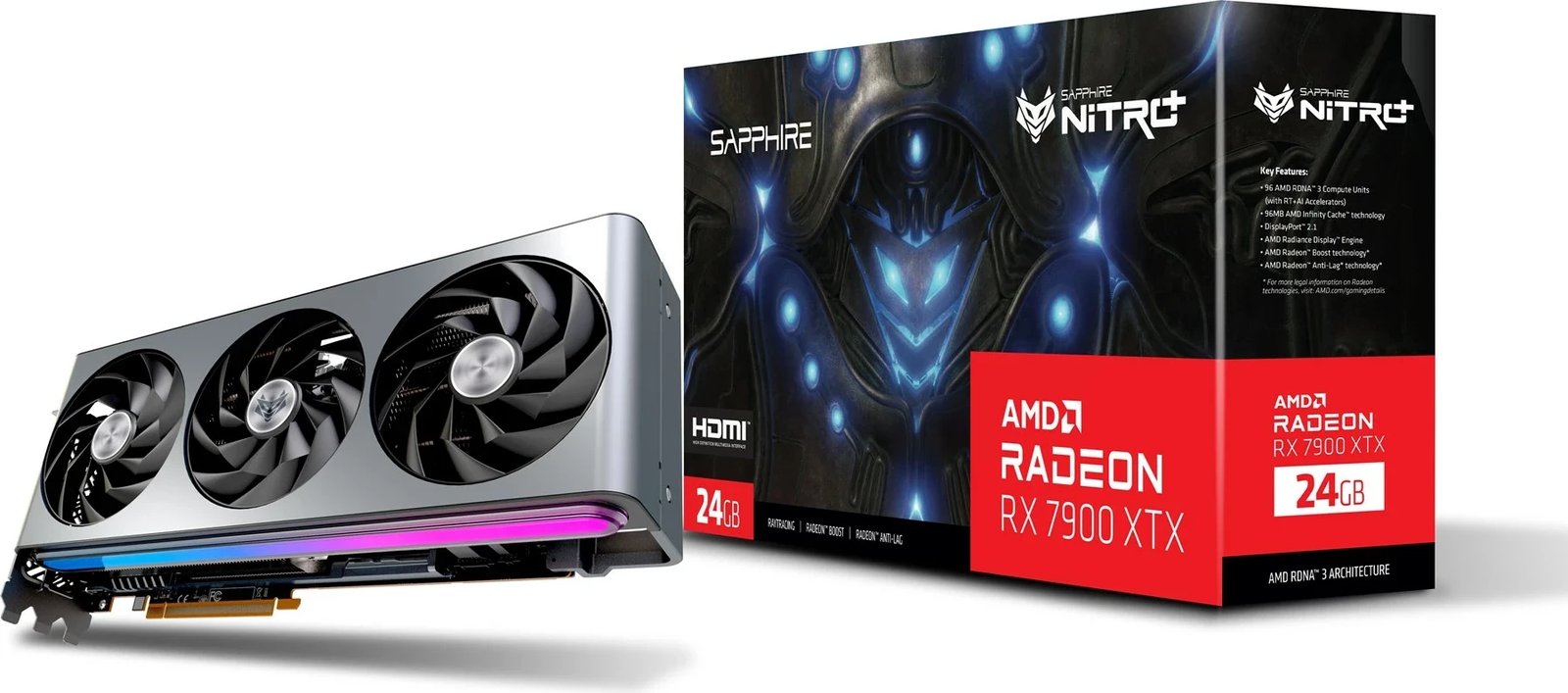 Kartelë grafike Sapphire NITRO+ Radeon RX 7900 XTX Vapor-X, 24 GB GDDR6, Argjendtë