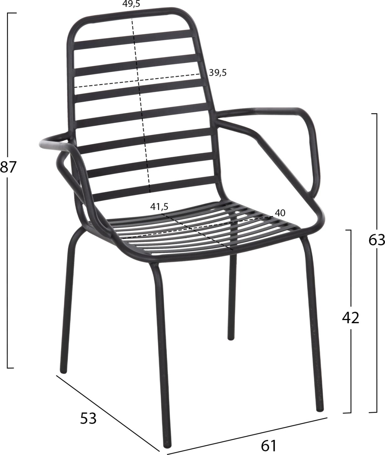 Karrige për jashtë FREE FH6045, metalike, e zezë, 61x53x87H cm