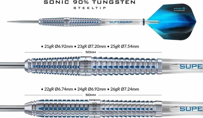 Atlete për darts Harrows Sonic, blu dhe argjendtë